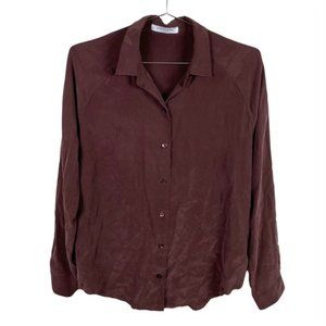 Everlane Eggplant The Clean Silk Relaxed Button Front Shirt